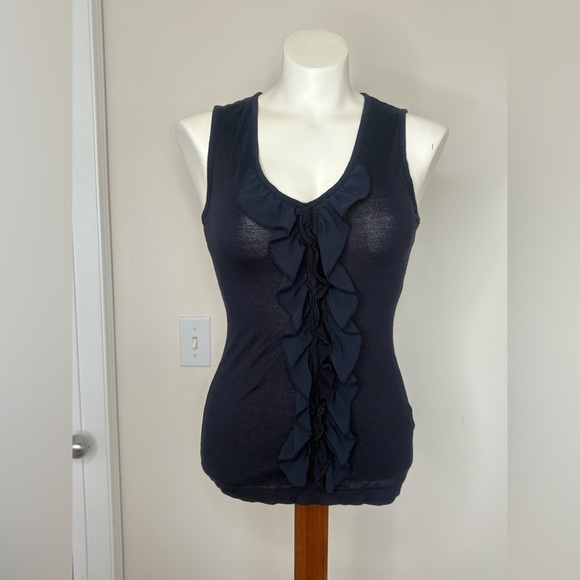 ✨4/$30 Banana Republic Blue Ruffled Fitted Tank Top Size XS - Picture 2 of 6